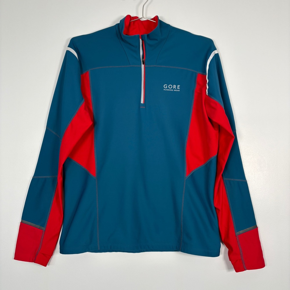 Gore‎ Running Wear Mens 1/4 Zip Pullover Sz L Mythos 2.0 Thermo Teal Red Fleece